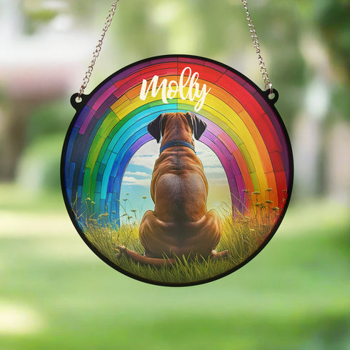 Boxer Rainbow Bridge Personalised Stained Glass Effect Suncatcher